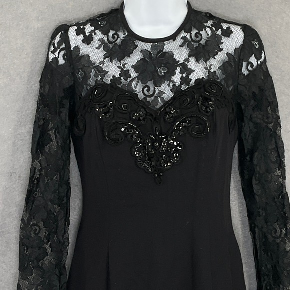 Vintage Jessica McClintock Black Lace Dress Prom Formal Party Sz 6 Whimsigoth - Picture 4 of 16